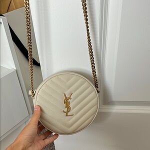 Yves Saint Laurent Cream Quilted Round Crossbody Bag